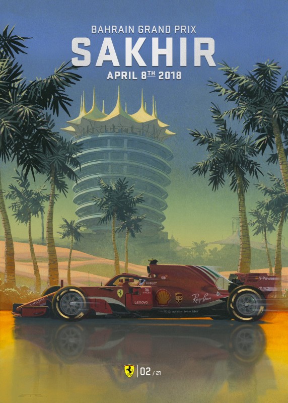 BAHRAIN 2018 FERRARI F1 GRAND PRIX RACE POSTER