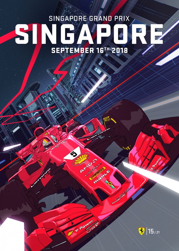SINGAPORE 2018 FERRARI F1 GRAND PRIX RACE POSTER