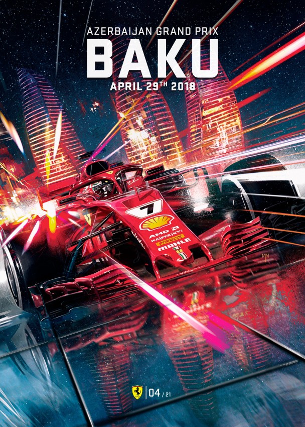 BAKU SPAIN 2018 FERRARI F1 GRAND PRIX RACE POSTER