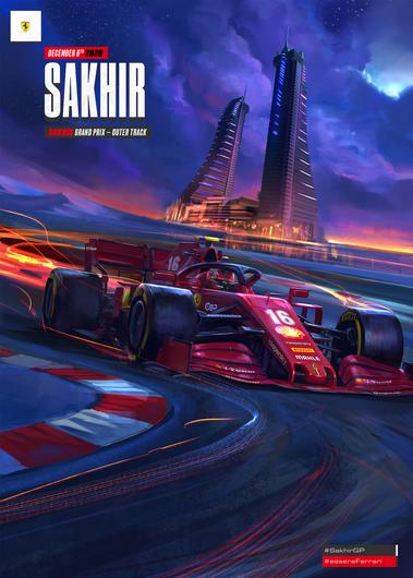 2020 BAHRAIN F1 FERRARI GRAND PRIX RACE COVER ART POSTER
