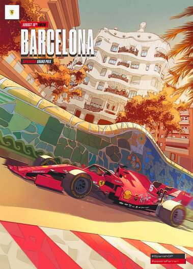 2020 F1 FERRARI SPAIN GRAND PRIX RACE COVER ART POSTER