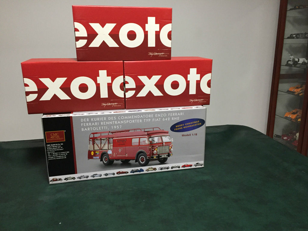 Exoto 1:18 Ferrari D246 model set with CMC transporter and Enzo Ferrari figurine – limited-edition F1 collectible