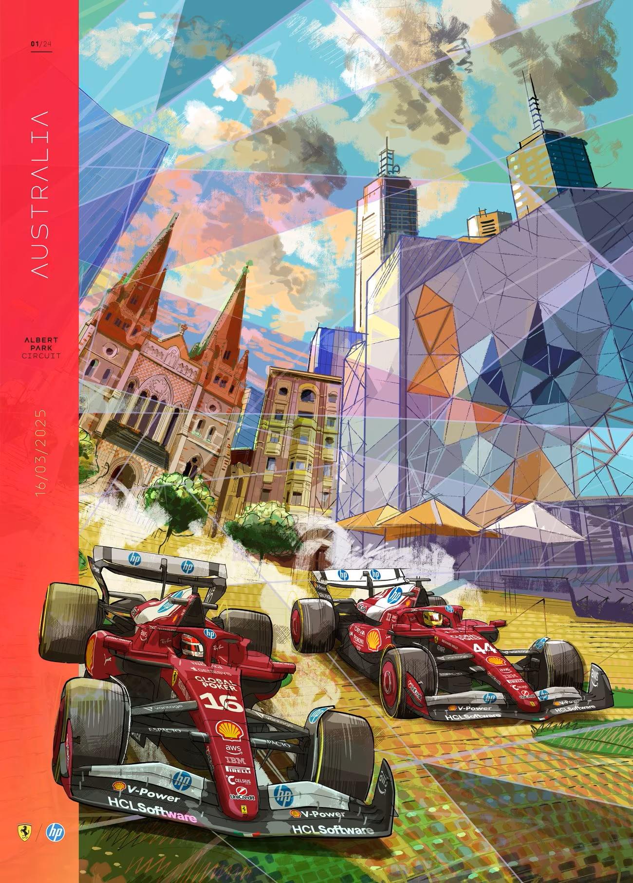 Ferrari 2025 Australian Grand Prix cover art poster — satin photo print, part of full season set