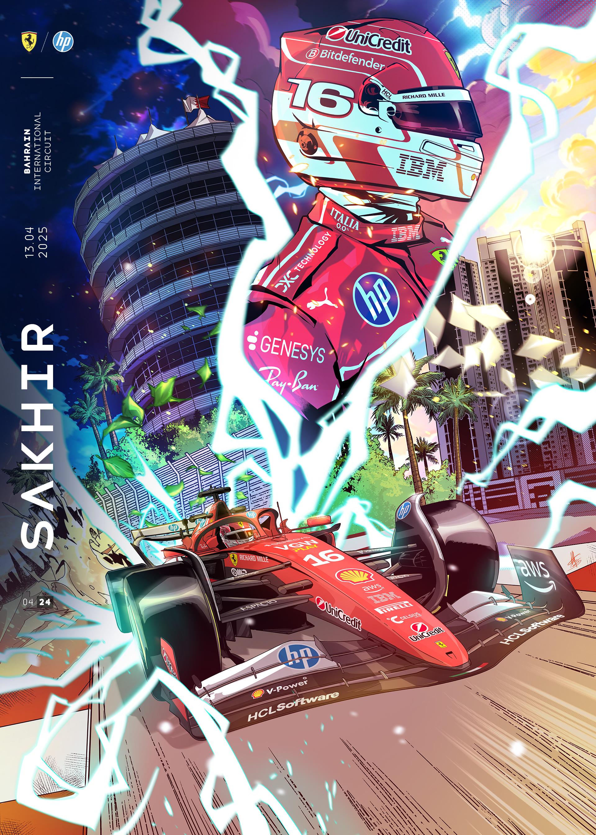 Ferrari Formula 1 2025 Saudi Arabian Grand Prix cover art poster — collector’s edition satin print
